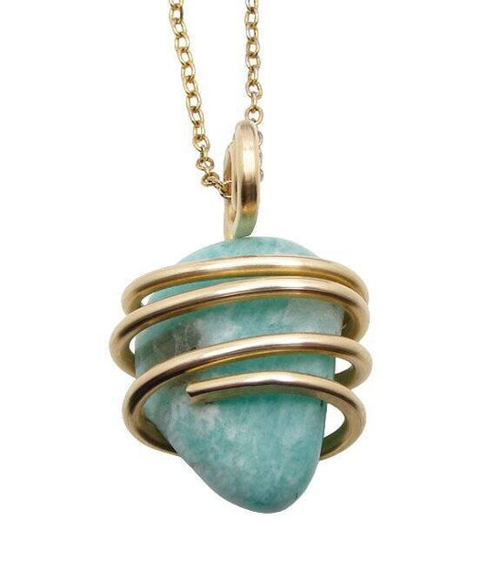 Amazonite Set In Merlin's Gold Forged Wrap Pendant #52, 15.1 Grams