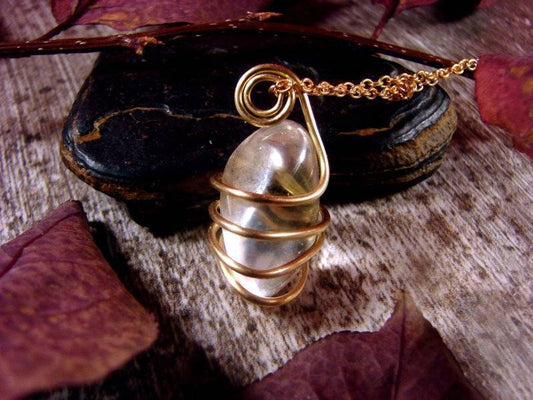 FANTASY AURA TITANIUM CRYSTAL NECKLACE IN BRONZE GOLD REIKI #11