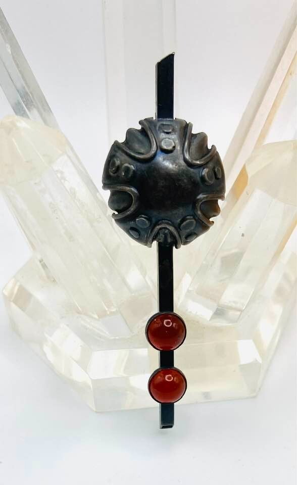 Cool Antique Genuine Amber Sterling Silver Brooch Art Deco Bar Brooch 1940s