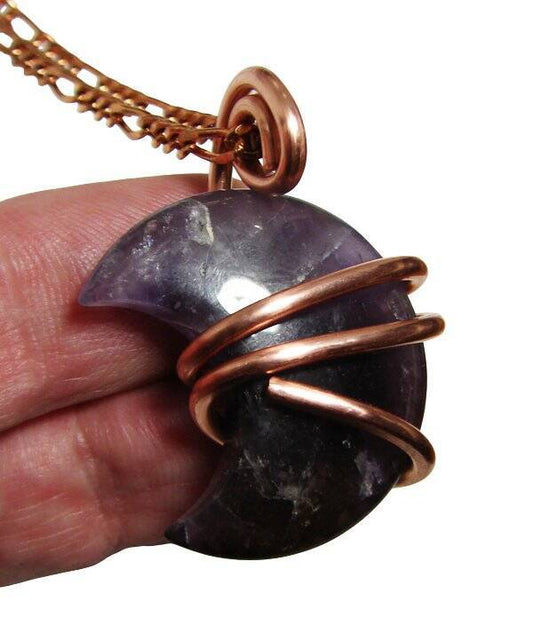 Handmade Crystal Jewelry African Amethyst Moon Pendant Real Crystals Purple #1