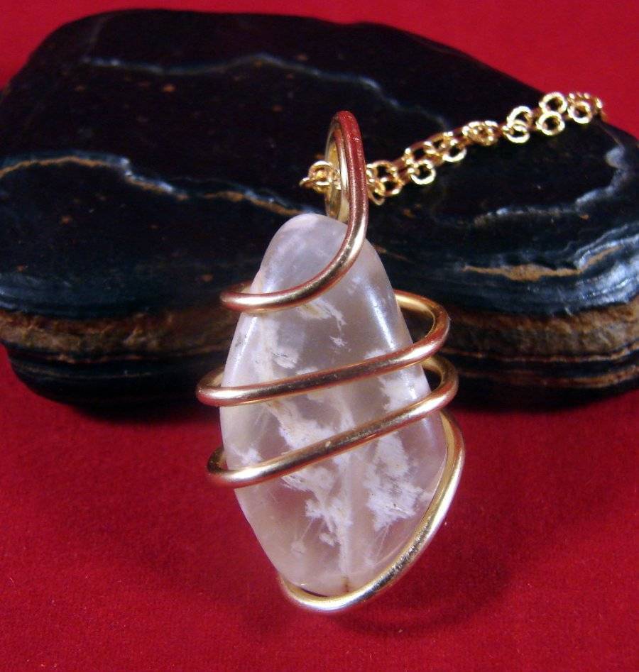 Genuine Crystal Moonstone Forged Wire Wrap Pendant in Bronze Merlin's Gold 4