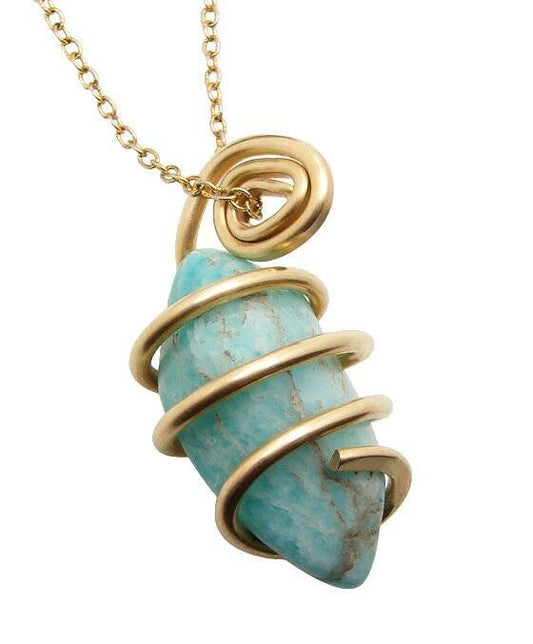 Amazonite Set In Merlin's Gold Forged Wrap Pendant #51, 17 Grams
