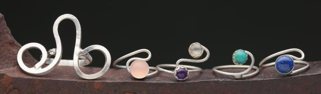 5 Designer USA Artisan Rings Sterling Silver with Gemstones Sizes 7.5