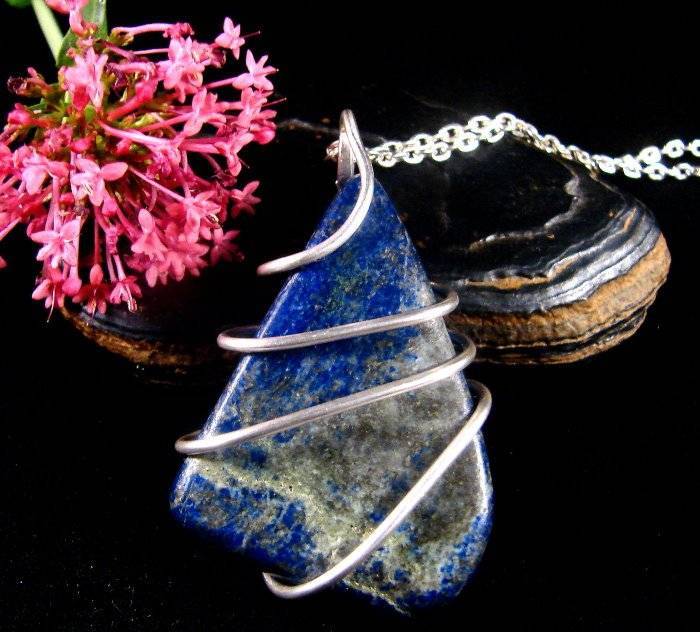 Afghanistan INDIGO Blue Lapis Lazuli Quartz Crystal Pendant Sterling Silver #56