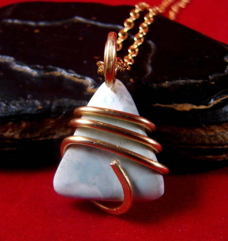 Larimar Dolphin Stone Bronze Merlin's Gold Gemstone Pendant 35