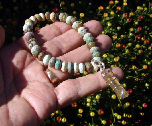 Chrysocolla Natural Congo Citrine Kundalini Bracelet Sterling Silver SS
