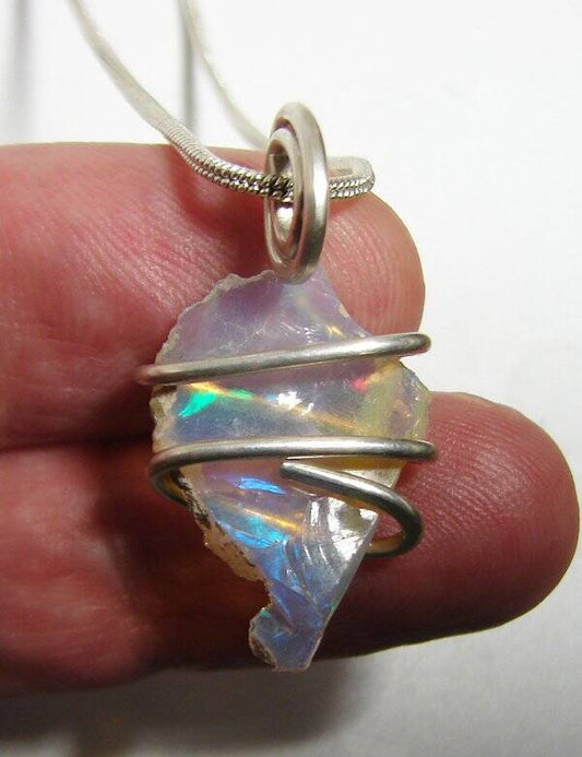 Ethiopian Opal Pendant Necklace, Sterling Raw Opal, October Birthstone #22