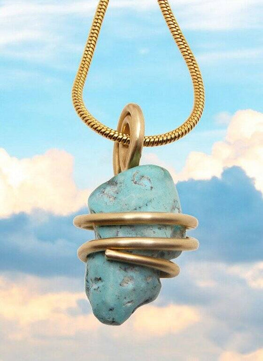 Gorgeous Hand Forged Natural Blue Turquoise Pendant Bronze Merlin's Gold #51