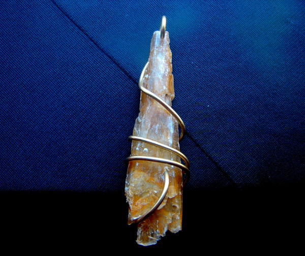 GOLDEN ORANGE SELENITE PENDANT CRYSTAL WAND THIRD EYE CHAKRA AMULET