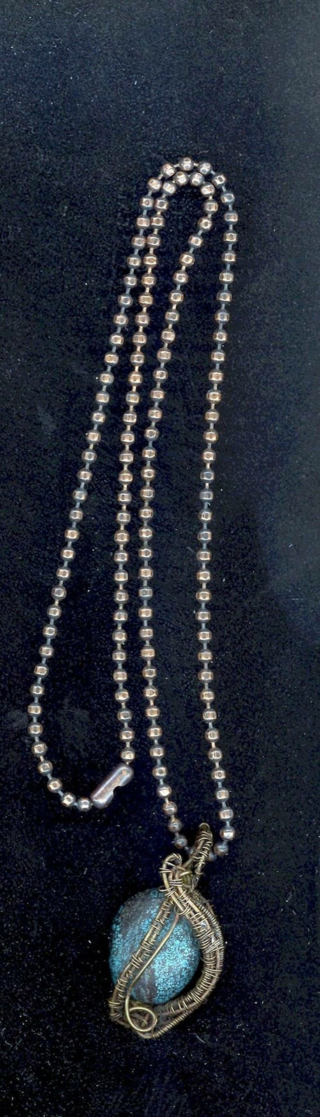 Blue Turquoise Artisan Made Pendant Antique Copper Chain Kay Nelsen