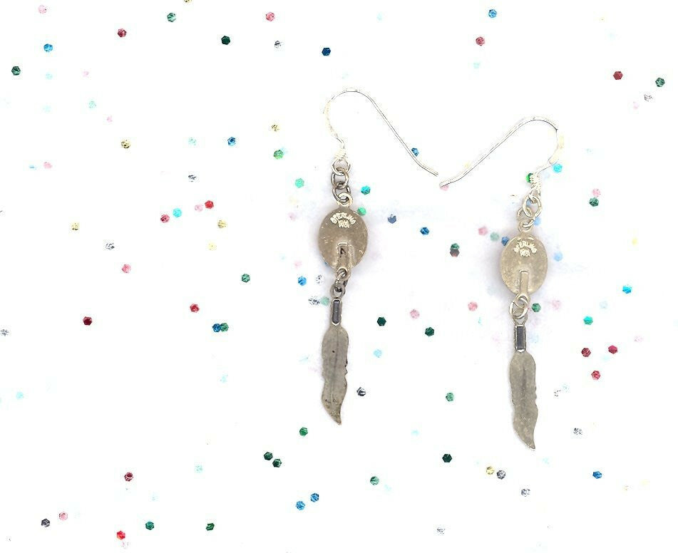 VINTAGE SOUTHWESTERN STERLING SILVER PINK MOTHER OF PEARL DANGLE EARRINGS