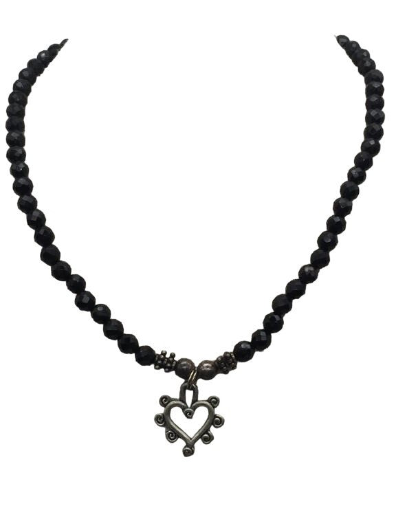 ANTIQUE VICTORIAN 16" MOURNING NECKLACE, FACETED BLACK JET, STERLING STRENGTH