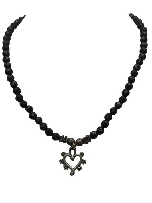 ANTIQUE VICTORIAN 16" MOURNING NECKLACE, FACETED BLACK JET, STERLING STRENGTH