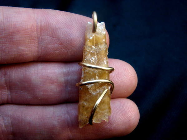 GOLDEN ORANGE SELENITE PENDANT CRYSTAL WAND THIRD EYE CHAKRA AMULET
