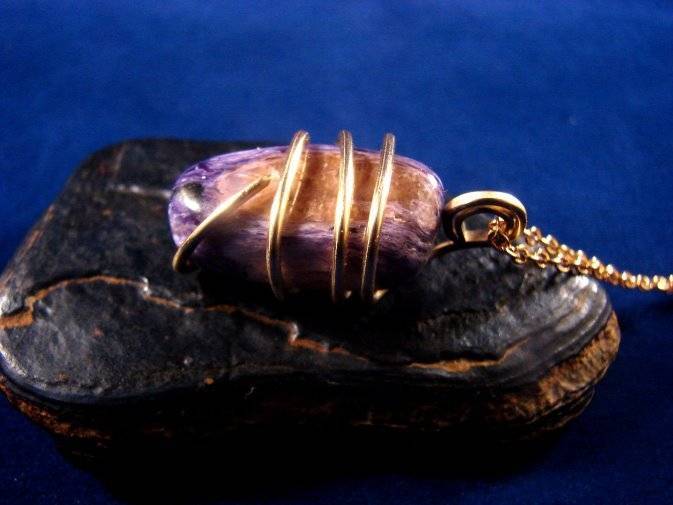 SALE Purple Russian Charoite Pendant Bronze Merlin's Gold #44