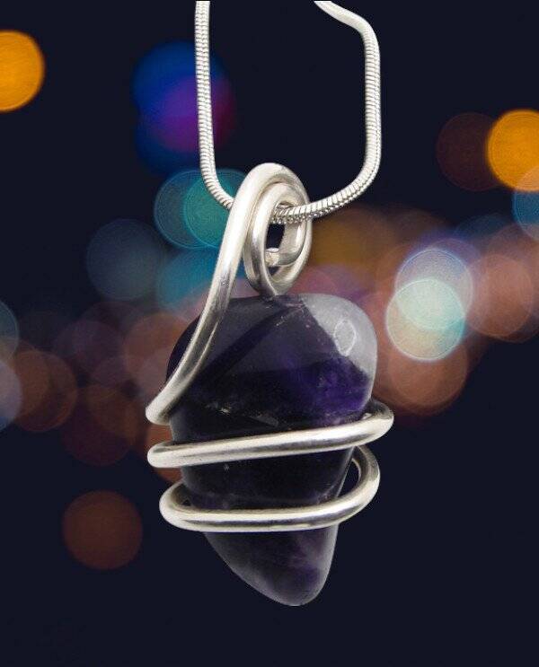 Handmade Crystal Jewelry African Amethyst Pendant Real Crystals Purple #15