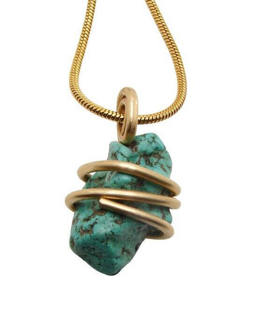 Gorgeous Hand Forged Natural Blue Turquoise Pendant Bronze Merlin's Gold #53