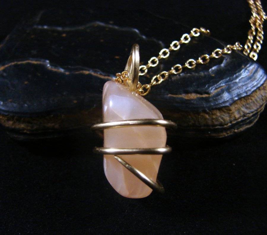 Moonstone Forged Wire Wrap Pendant in Bronze Merlin's Gold #7