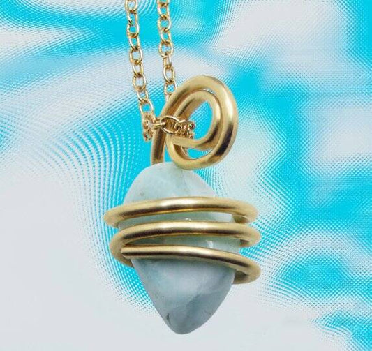 Natural Larimar Dolphin Stone Bronze Merlin's Gold Gemstone Pendant #51