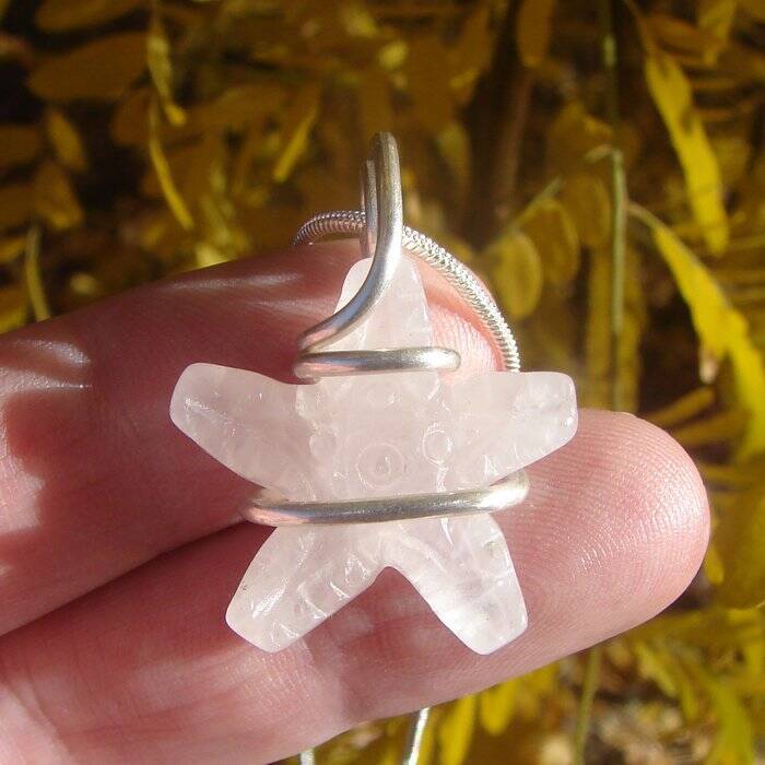 Rose Quartz Love Star Necklace Pendant, Sterling Silver, Heart Chakra #12