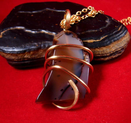 India Agate Pendant Genuine Bronze Merlin's Gold #2