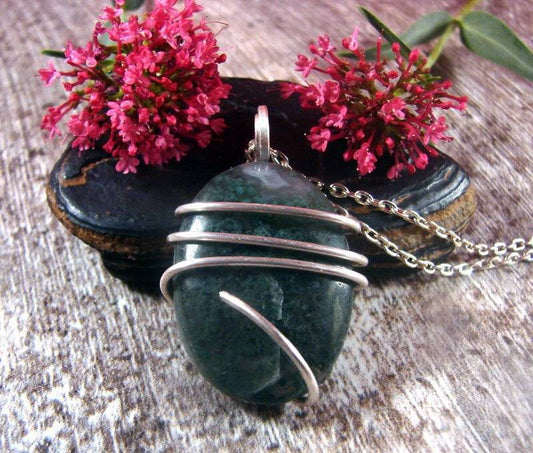 MOSS AGATE CRYSTAL PENDANT NECKLACE STERLING SILVER REIKI #5
