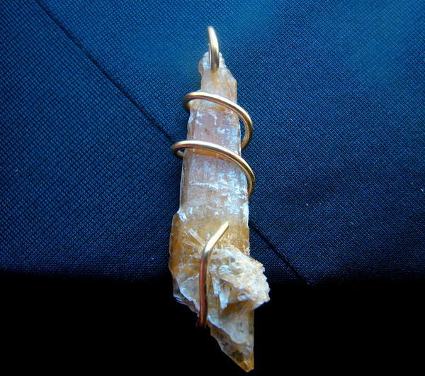 GOLDEN ORANGE SELENITE PENDANT CRYSTAL WAND THIRD EYE CHAKRA AMULET
