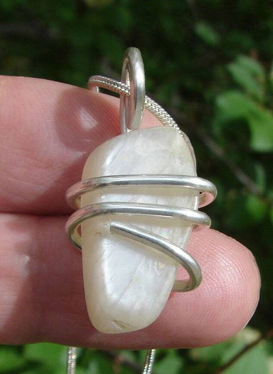 Real Crystals, Rainbow Moonstone Necklace, Crown Chakra Pendant Silver #15