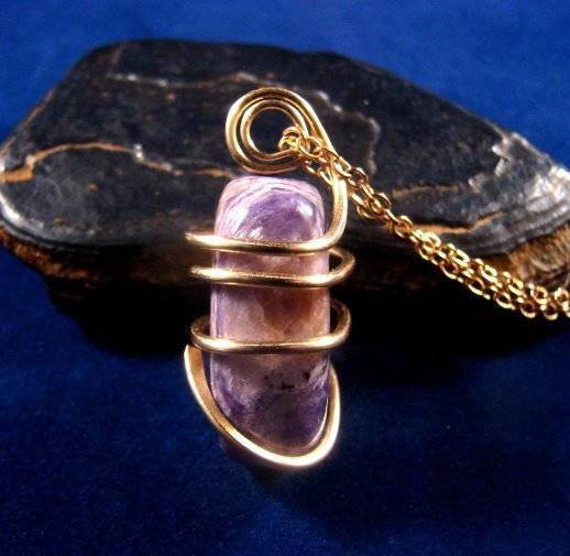 SALE Purple Russian Charoite Pendant Bronze Merlin's Gold #44