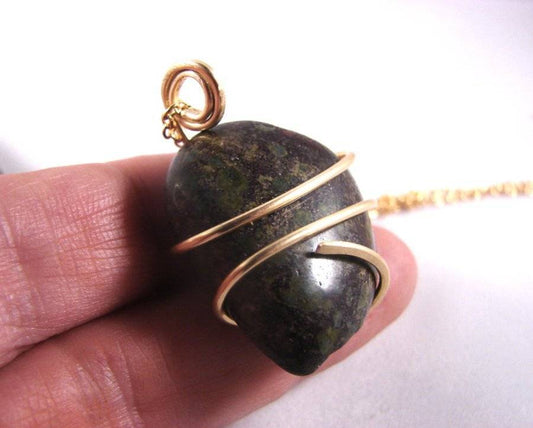 African Hand Forged Dragonstone Pendant in Merlin's Gold Bronze 13