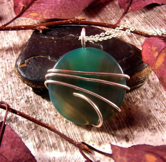 Colorful Agate Slice Pendant Necklace Talisman Sterling Silver #27