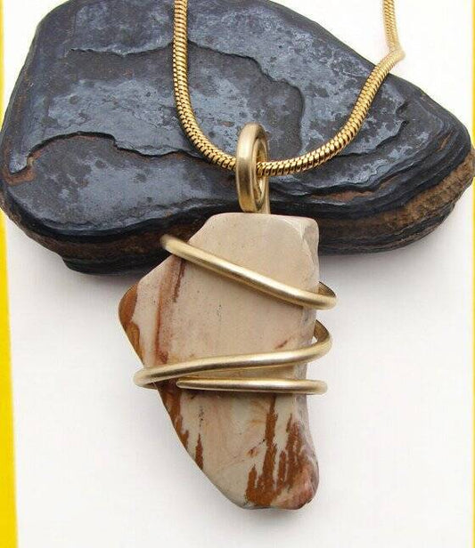 81.5 cts - NEW RADIANCE JASPER ART AMULET PENDANT Necklace MERLIN'S GOLD #100