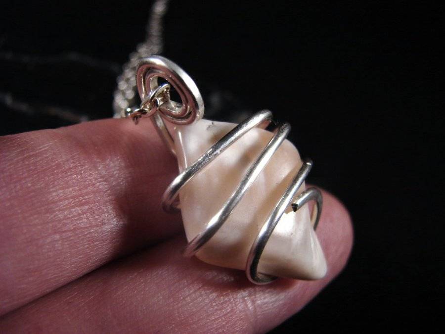 Misty Crystal Moonstone Forged Wire Wrap Pendant in Sterling Silver SS 3