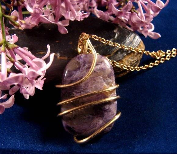 SALE Grape Purple Russian Charoite Pendant Bronze Merlin's Gold #45