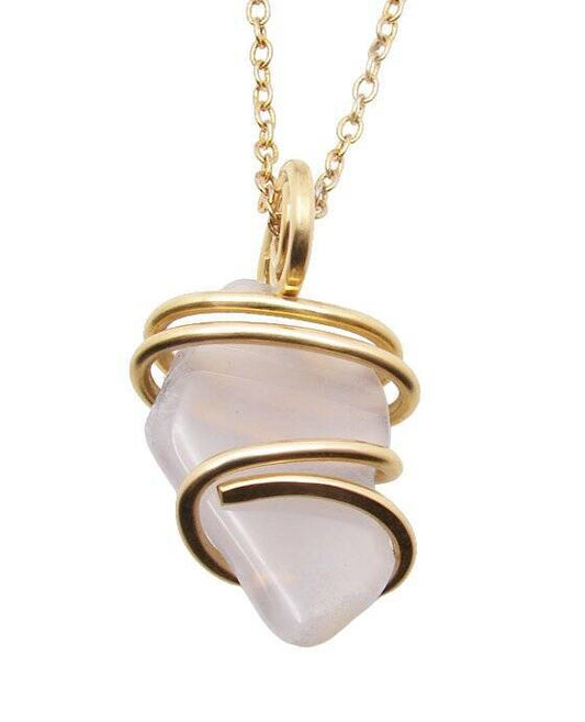 Calming Energy Blue Chalcedony Pendant Merlin's Gold Bronze #105