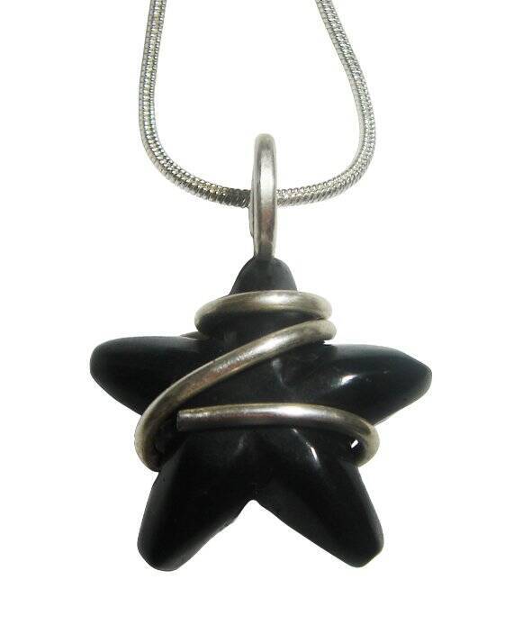 Black Onyx Star Cauldron wrapped Pendant, Witchy jewelry, Sterling Silver #11