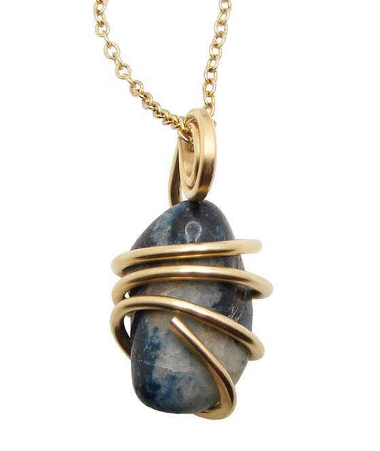 Rare Natural Lazulite Hand Forged Art Wrap Pendant Merlin's Gold #116