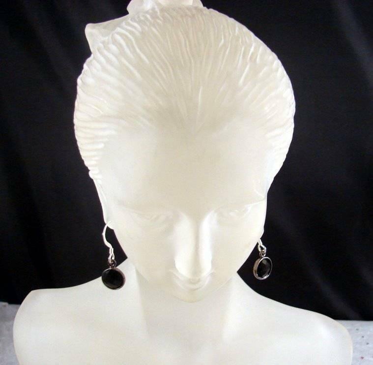 Vibrant Black Quartz Drop Sterling Silver SS Earrings - Kay Lynne Nelsen - Psychic Pathways