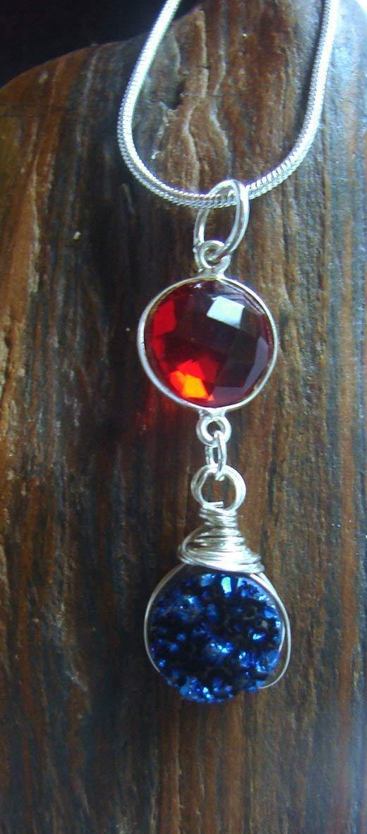 Cherry Garnet & Cobalt Blue Druzy Drusy Sterling Silver Pendant - Psychic Pathways