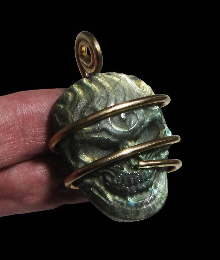 Moon Spirit Skull Jewelry Labradorite Bronze / Pagan Oracle / Blue Lotus #2