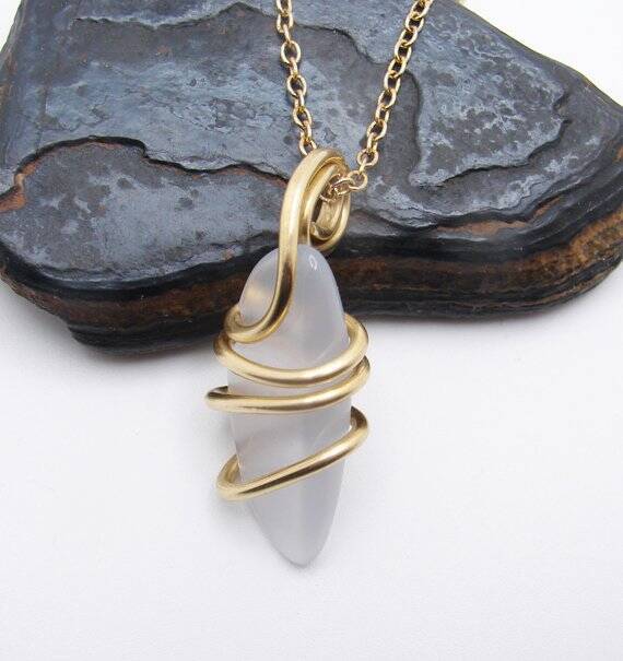 Calming Energy Blue Chalcedony Pendant Merlin's Gold Bronze #108