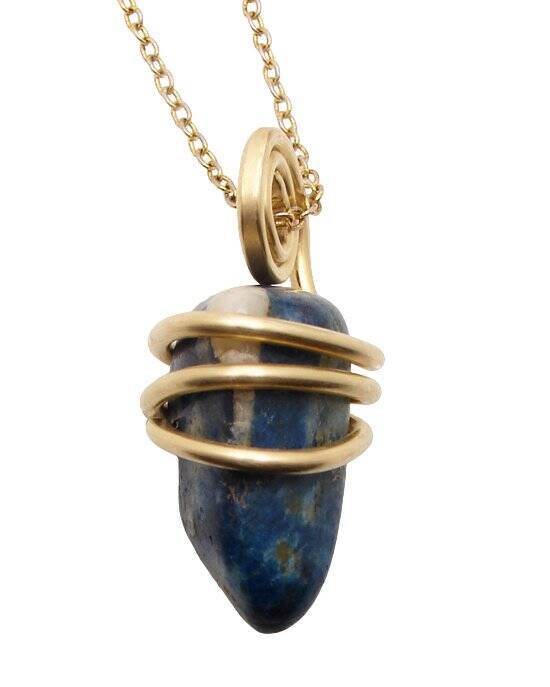 Rare Natural Lazulite Hand Forged Art Wrap Pendant Merlin's Gold #102