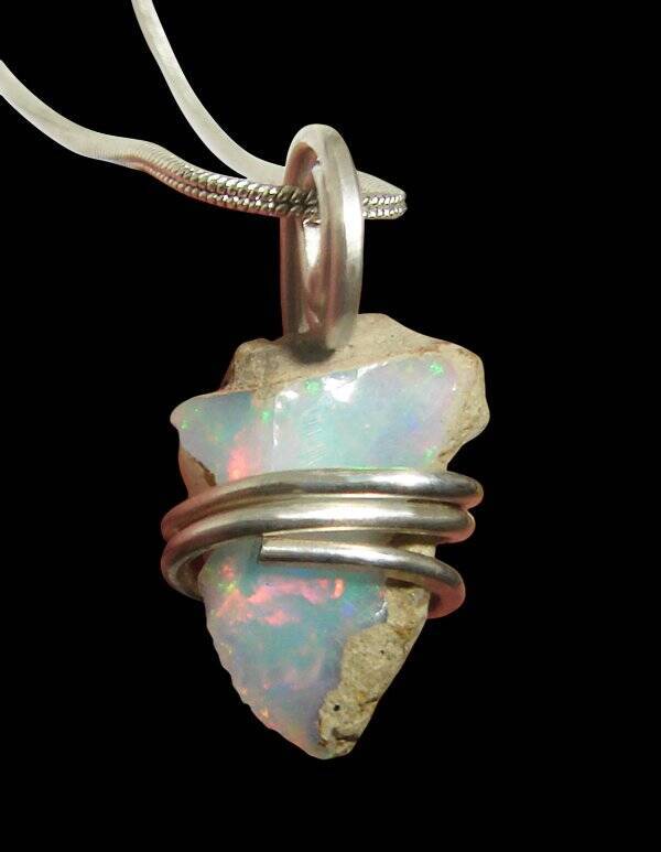 Ethiopian Opal Pendant Necklace, Sterling Raw Opal, October Birthstone #20