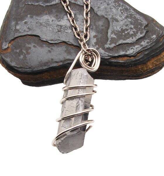 SILVER AURA PENDANT STERLING SILVER COPPER LEMURIAN SEED QUARTZ #10