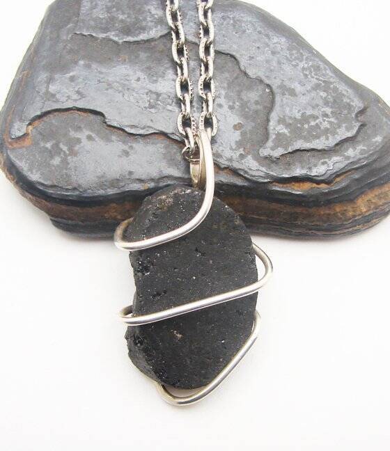 BRAZILIAN MIDNIGHT BLACK DRUZY DRUSY STERLING SILVER PENDANT #11