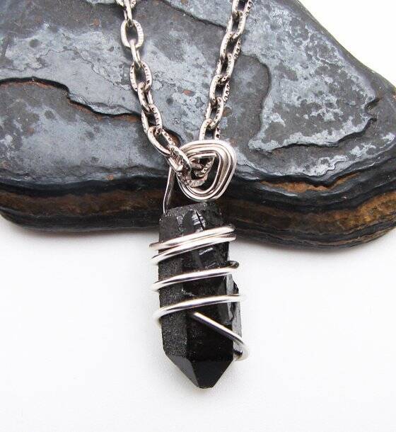 TITANIUM BLACK Witchy Lemurian Seed Quartz Crystal Pendant Sterling Copper #30