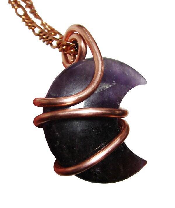 Handmade Crystal Jewelry African Amethyst Moon Pendant Real Crystals Purple #1