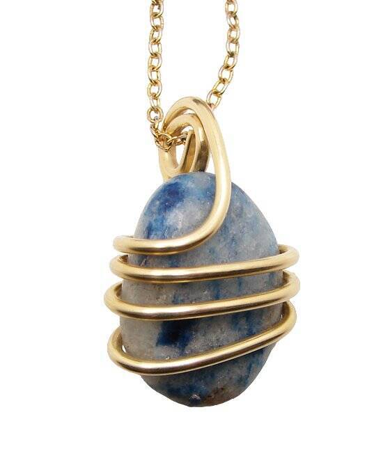 Rare Natural Lazulite Hand Forged Art Wrap Pendant Merlin's Gold #80