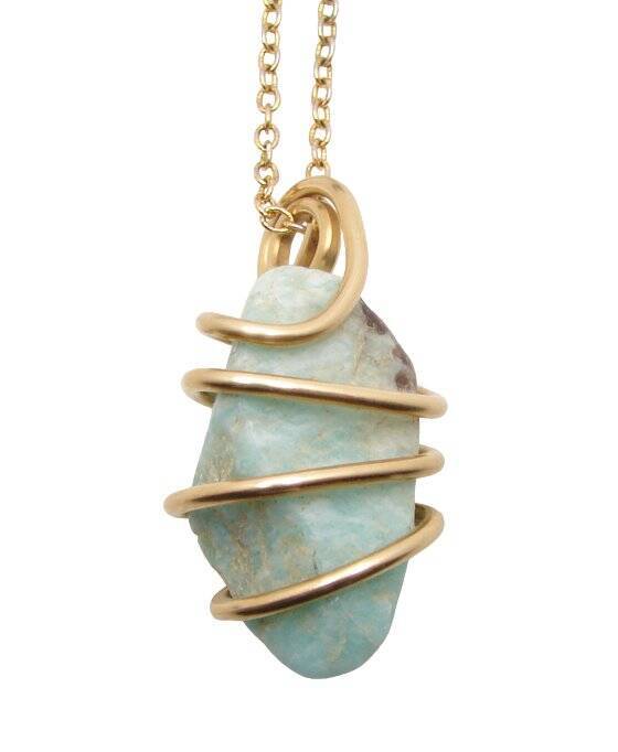 Amazonite Set In Merlin's Gold Forged Wrap Pendant #12, 10.3 Grams