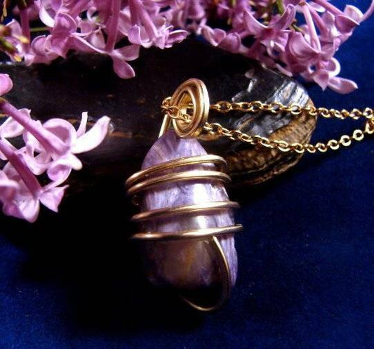 SALE Grape Purple Russian Charoite  Pendant Sterling Silver #48